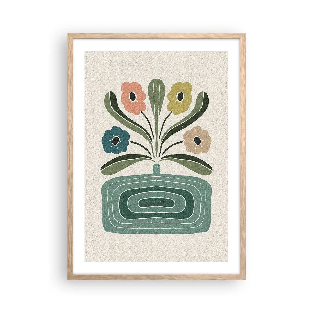 Pôster com moldura de carvalho claro - Buquê simétrico - 50x70 cm