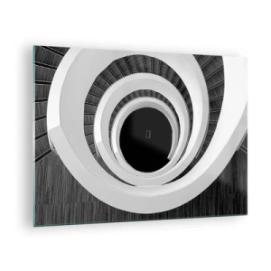 Quadro em vidro - Escada em espiral preta e branca vista de cima - 70x50cm - Ao âmago - Decoração de parede moderna para a sala de estar e quarto ARTTOR
