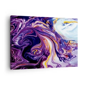 Quadro em tela - Um padrão abstrato dinâmico em tons de roxo e amarelo. - 70x50cm - Onde o espaço se dobra em roxo - Decoração de parede moderna para a sala de estar e quarto ARTTOR
