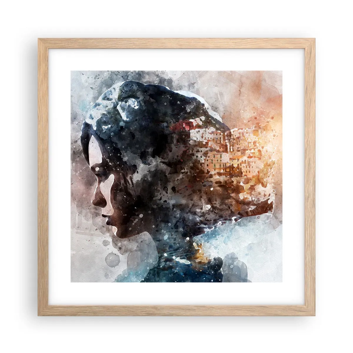 Pôster com moldura de carvalho claro - Uma história sobre uma menina e uma cidade ao fundo - 40x40 cm