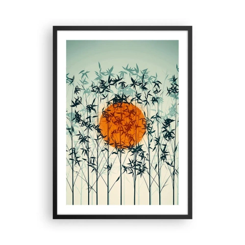 Pôster com moldura preta - O sol atrás dos galhos de bambu - 50x70cm - Sol japonês - Decoração de parede moderna para a sala de estar e quarto ARTTOR