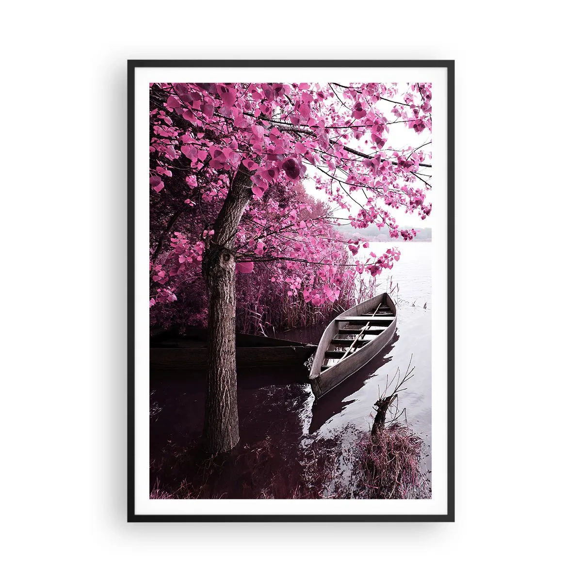 Pôster com moldura preta - Em silêncio cor-de-rosa - 70x100 cm