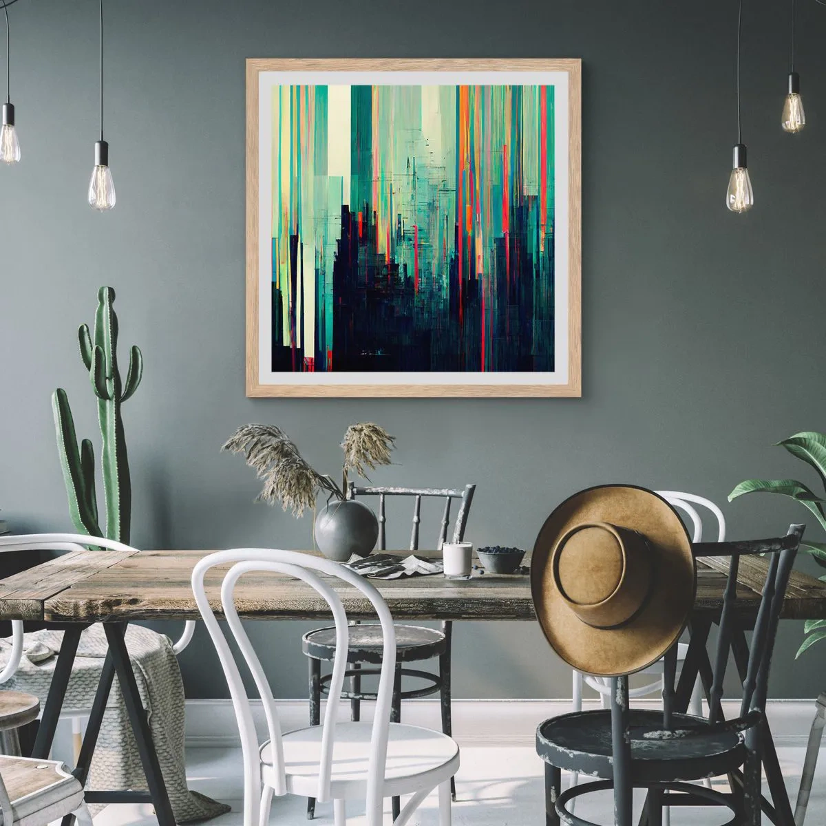 Pôster com moldura de carvalho claro - Cidade futurista - 40x40 cm