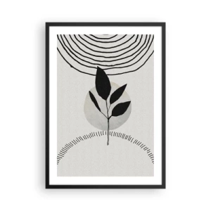 Pôster com moldura preta - Ilustração minimalista de folhas com padrões geométricos - 50x70cm - Composição: rituais da natureza - Decoração de parede moderna para a sala de estar e quarto ARTTOR