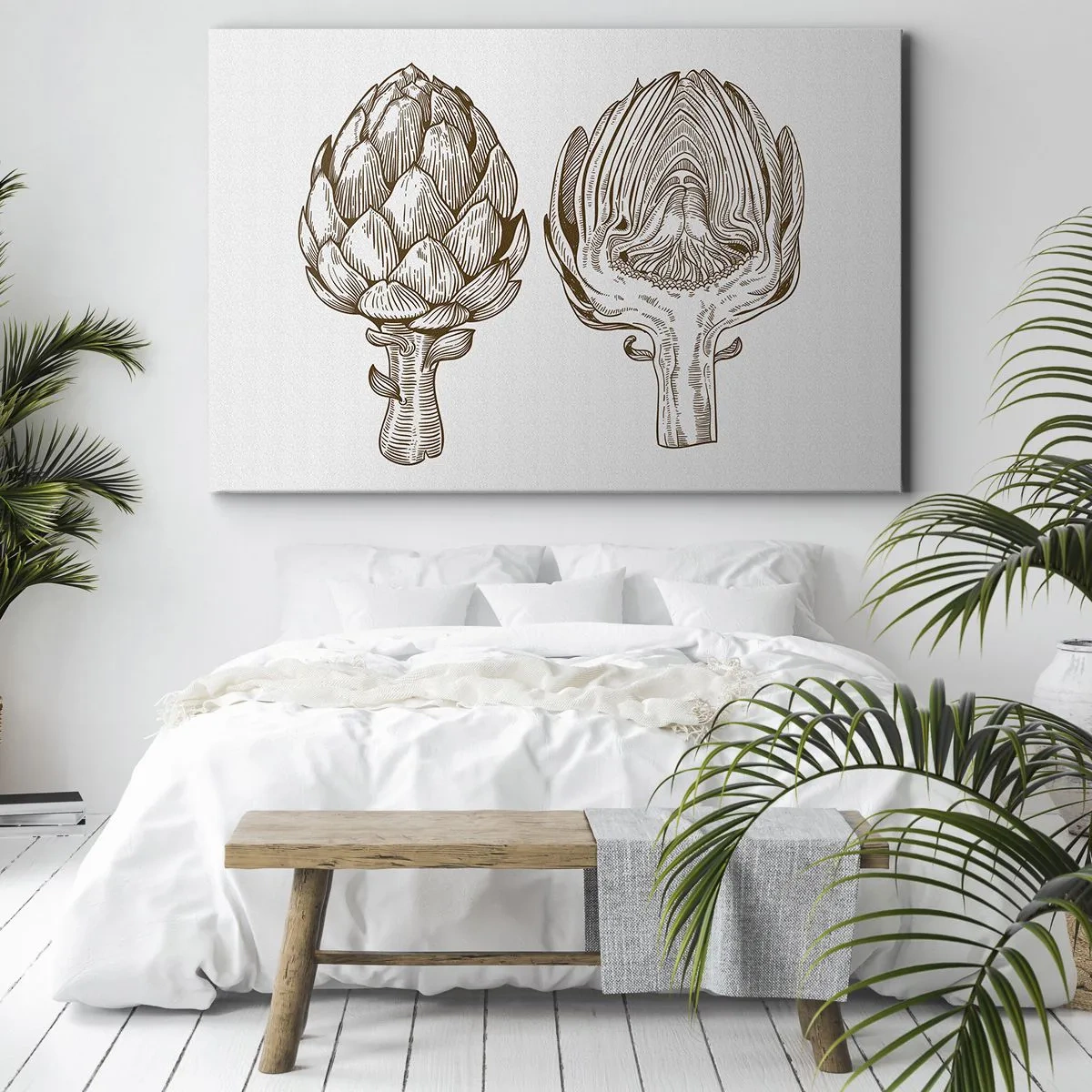 Quadro em tela - Desenho de arte vintage de uma alcachofra - 70x50cm - Aula de anatomia - Decoração de parede moderna para a sala de estar e quarto ARTTOR