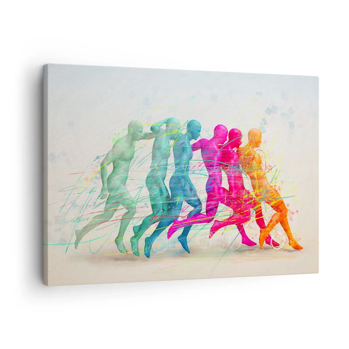 Quadro em tela - Silhuetas coloridas de corredores em movimento - 70x50cm - Harmonia de movimento - Decoração de parede moderna para a sala de estar e quarto ARTTOR