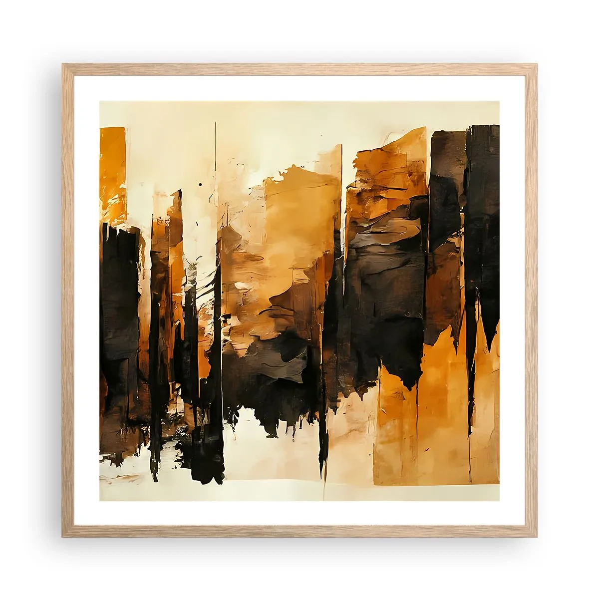 Pôster com moldura de carvalho claro - Harmonia de preto e dourado - 60x60 cm
