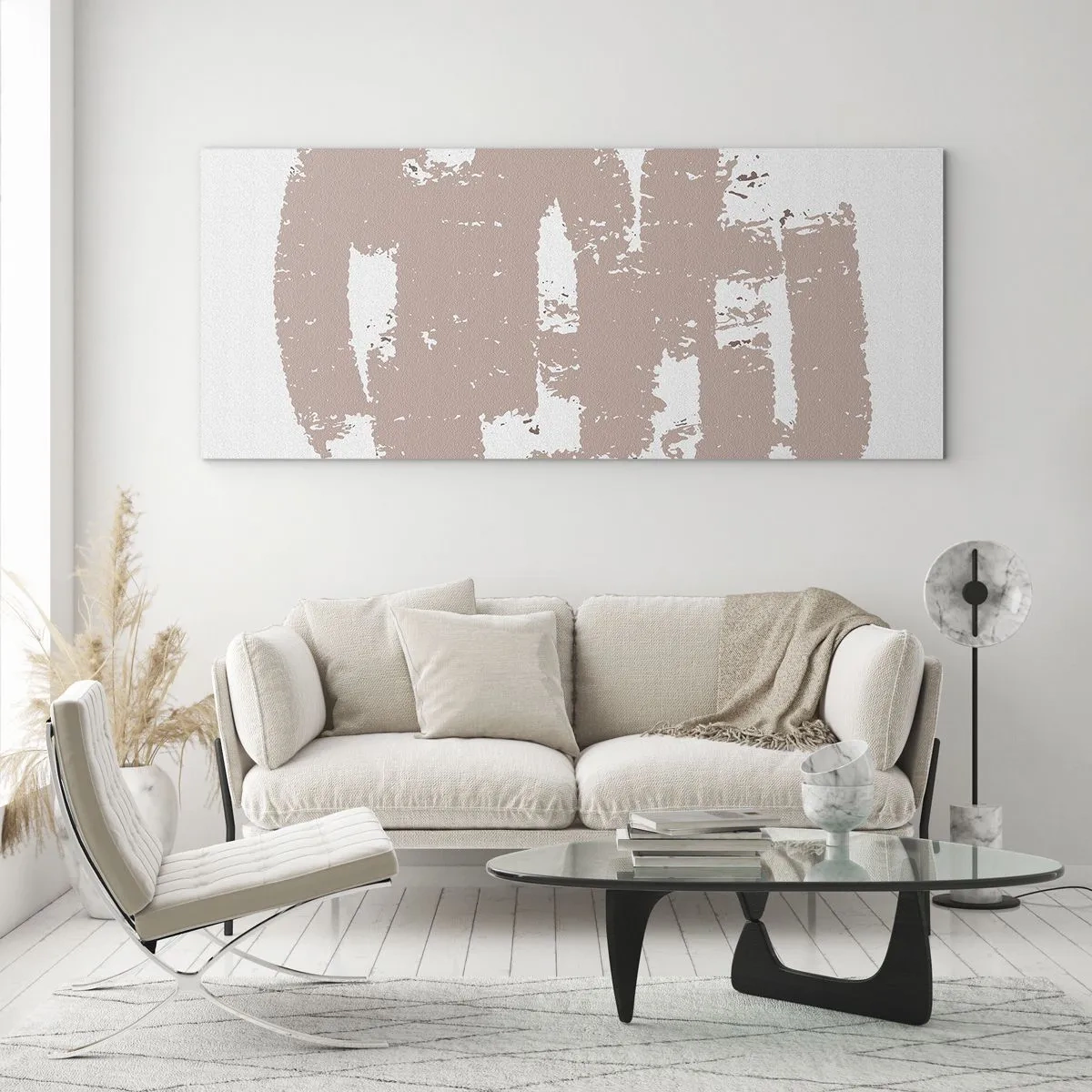 Quadro em vidro - Abstração em rosa suave - 100x40 cm