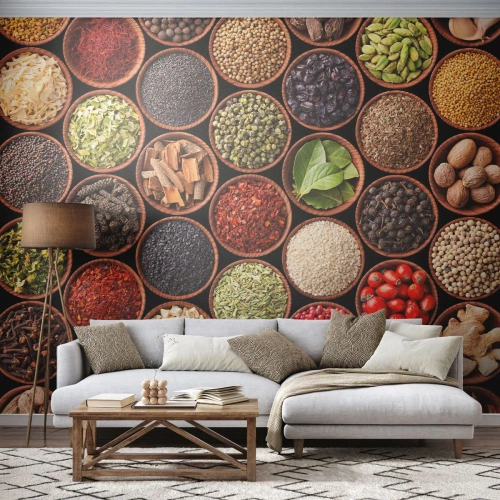 Papel de Parede Autocolante Deluxe Sticker - Todos os sabores do mundo - Gastronomia, Especiarias, Ervas secas - 100x70 cm