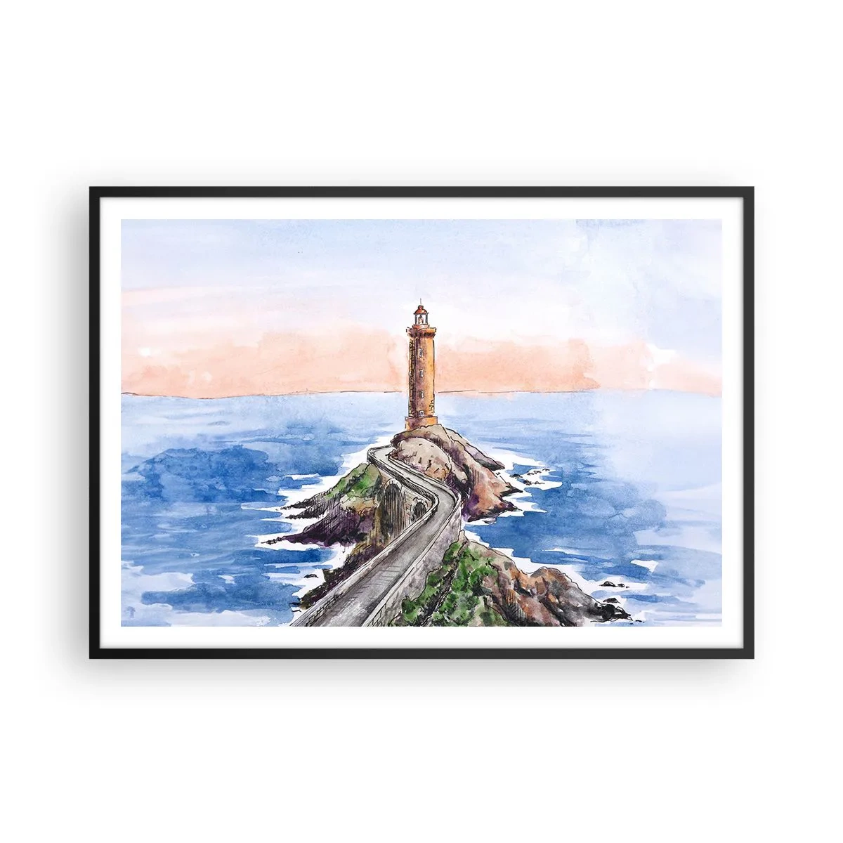 Pôster com moldura preta - De frente para o mar - 100x70 cm