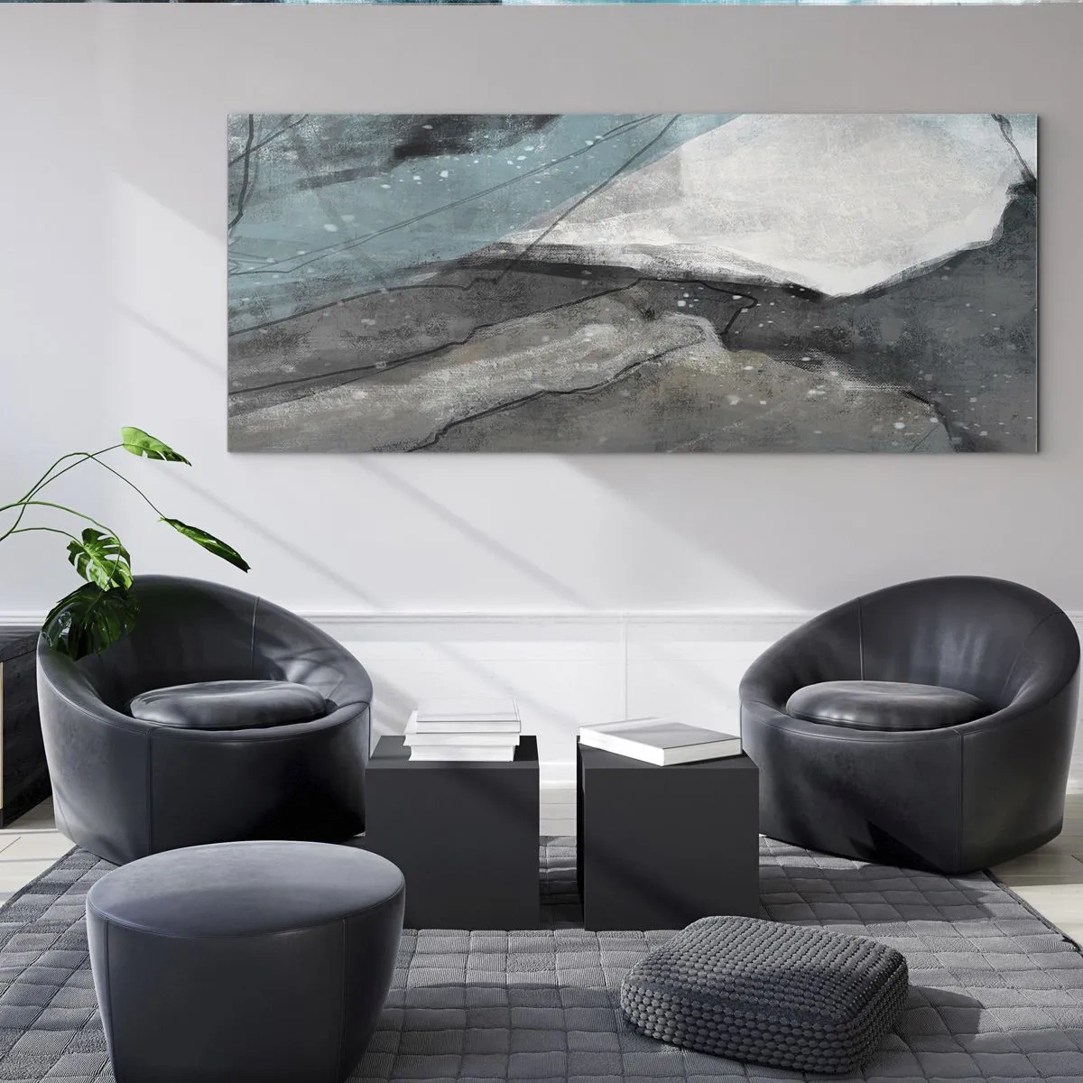 Quadro em vidro - Resumo: rochas e gelo - 100x40 cm