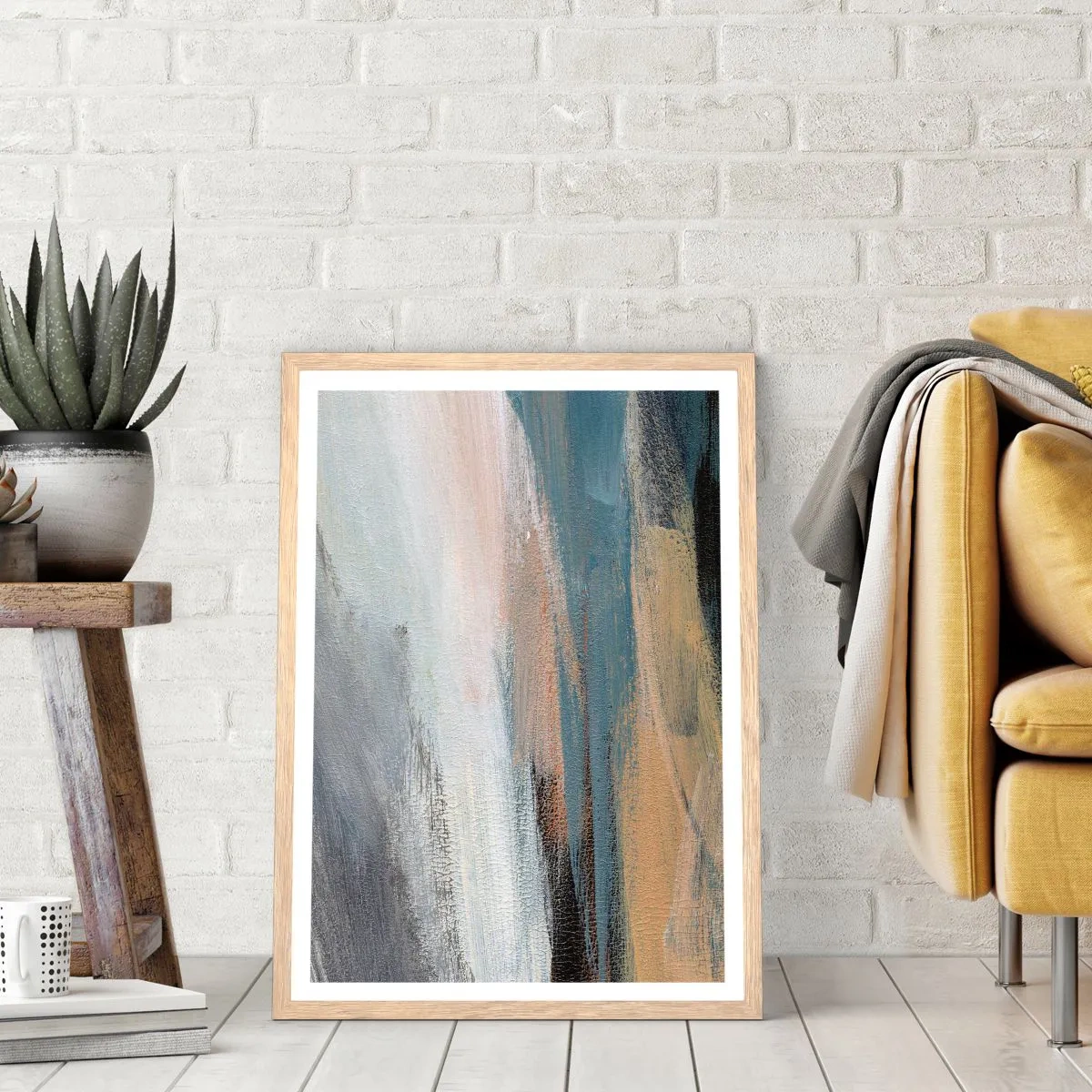 Pôster com moldura de carvalho claro - Abstração: paisagem do norte - 40x50 cm