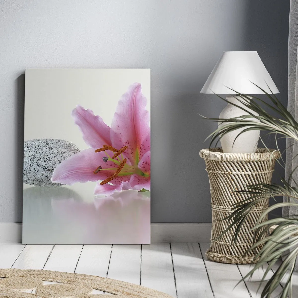 Quadro em tela - Estudo em rosa, cinza e branco - 65x120 cm