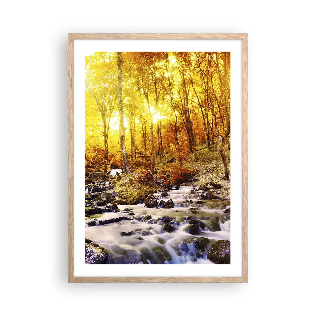 Pôster com moldura de carvalho claro - Pedras emolduradas em ouro e platina - 50x70 cm