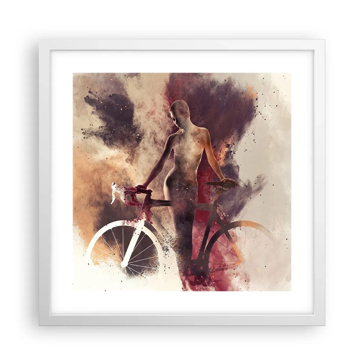 Pôster em moldura branca - Uma alma de bicicleta em formas de mármore - 40x40 cm