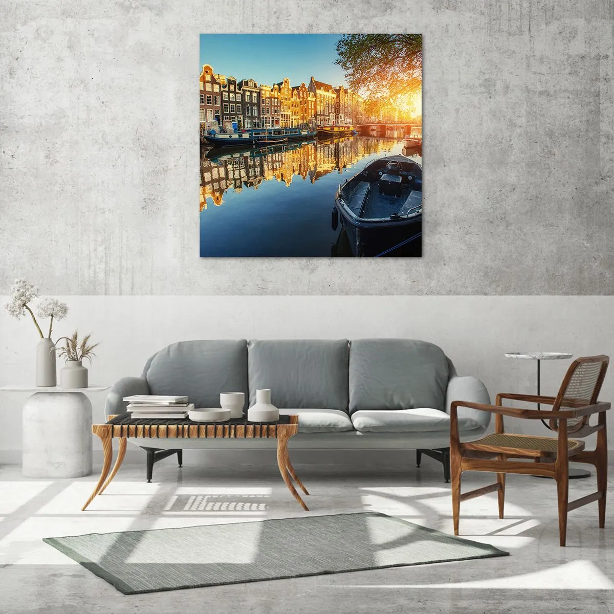 Quadro em vidro - Manhã em Amsterdã - 70x70 cm