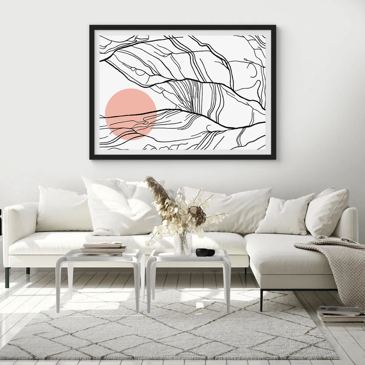 Pôster com moldura preta - Numa rede de galhos - 100x70 cm