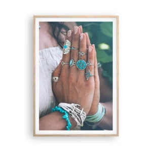 Pôster com moldura de carvalho claro - Bem-vindo ao centro do ser - 70x100 cm