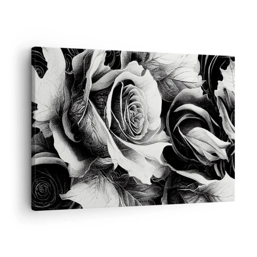 Quadro em tela - Rosas pretas e brancas em uma composição elegante - 70x50cm - Sempre uma rainha - Decoração de parede moderna para a sala de estar e quarto ARTTOR