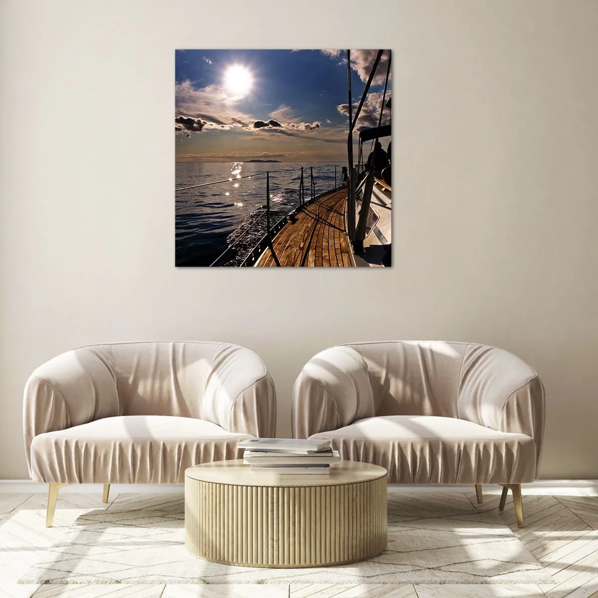 Quadro em vidro - Sob velas em direção ao sol - 30x30 cm