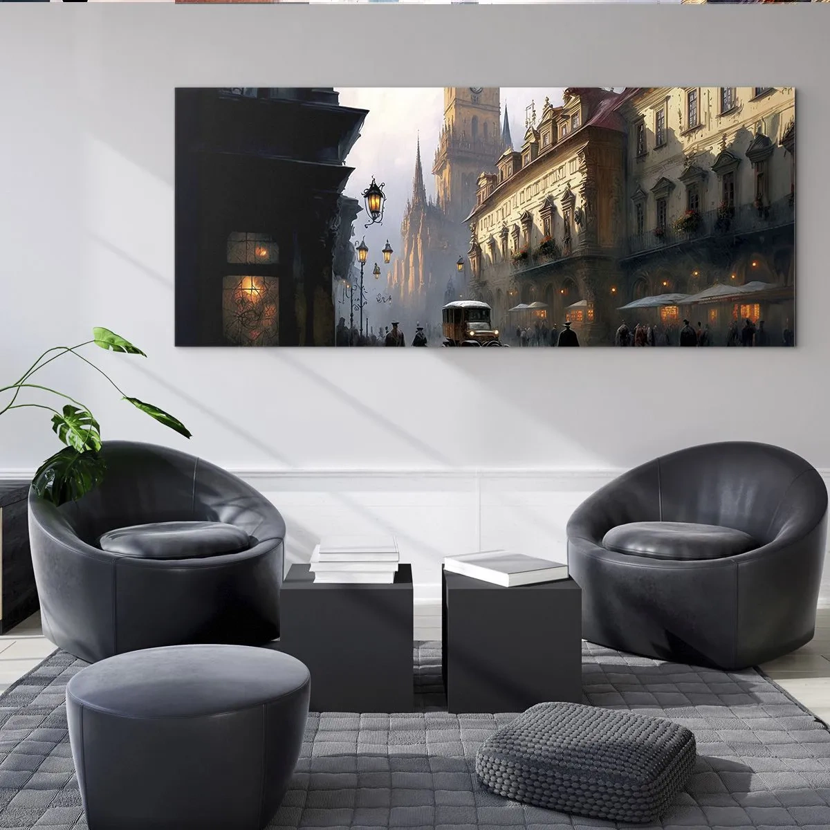 Quadro em vidro - O encanto de uma noite em Praga - 90x30 cm