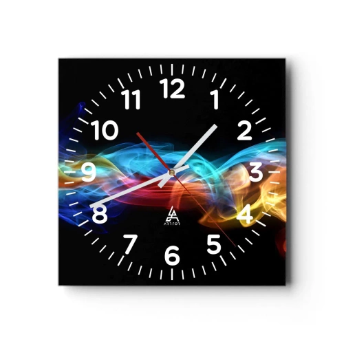 Relógio de parede - Relógio em vidro - Dança da névoa em arco-íris - 40x40 cm