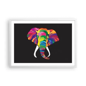 Pôster em moldura branca - O elefante que adorava banhar-se no arco-íris - 70x50 cm