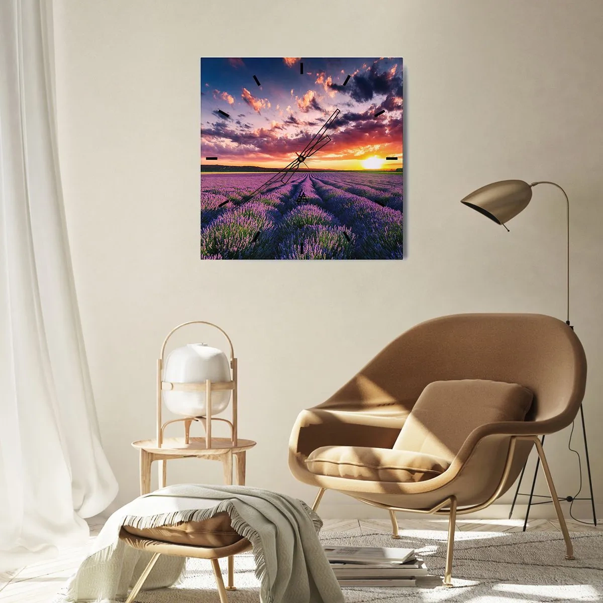 Relógio de parede - Relógio em vidro - O mundo da lavanda - 30x30 cm