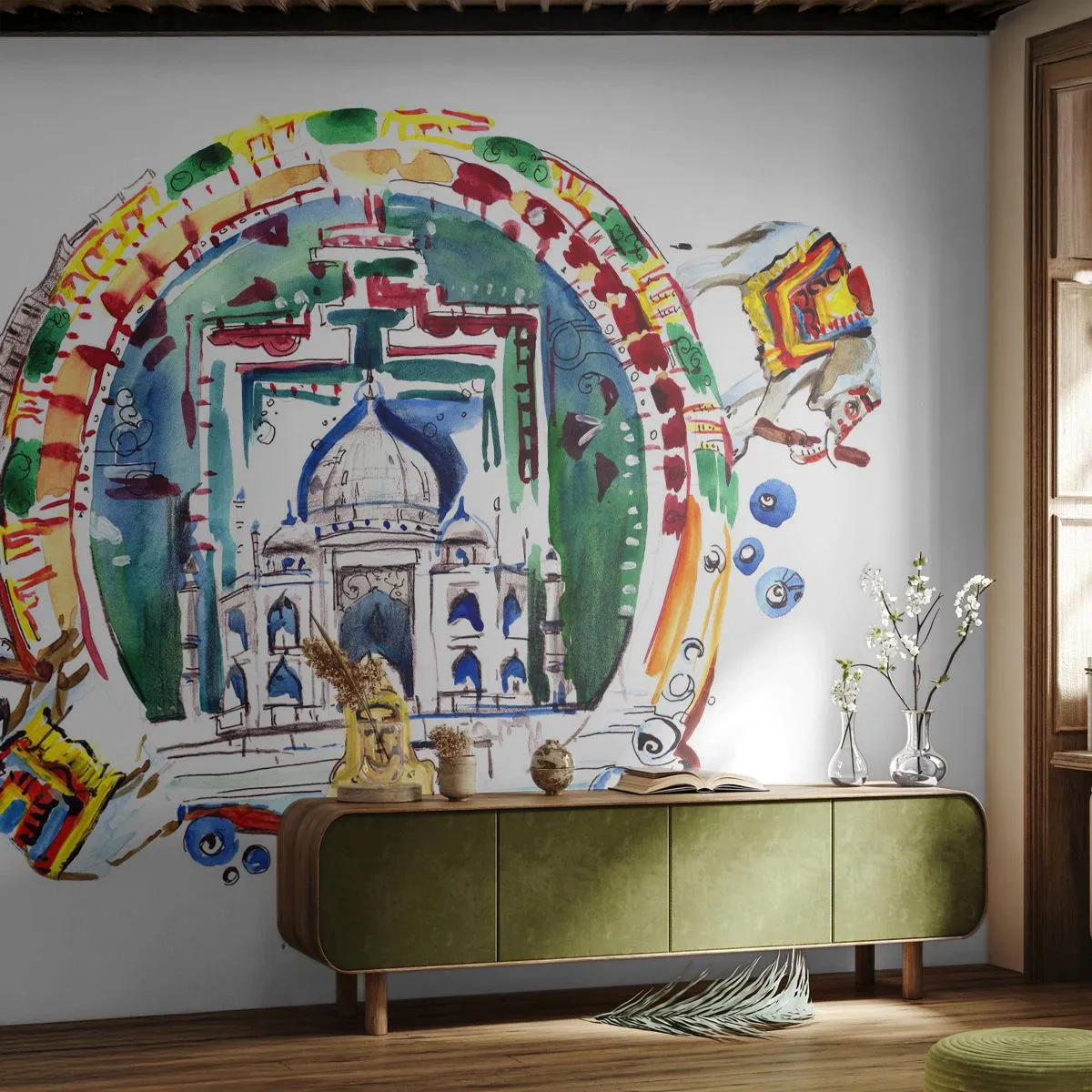 Papel de Parede Autocolante Deluxe Sticker - O equilíbrio hindu do mundo - Buda, Índia, budismo - 200x140 cm