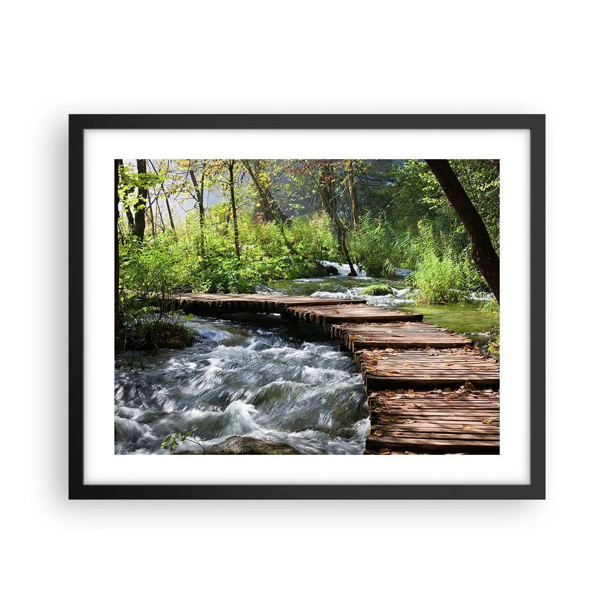 Pôster com moldura preta - Sobre a cascata espumosa - 50x40 cm