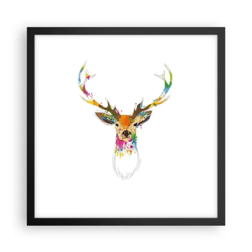 Pôster com moldura preta - Um cervo gentil banhado em cores - 40x40 cm