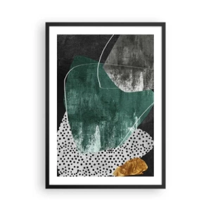Pôster com moldura preta - Composição abstrata em verde e dourado - 50x70cm - Abstração colorida com folha de ouro - Decoração de parede moderna para a sala de estar e quarto ARTTOR