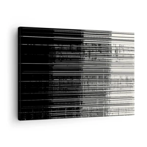 Quadro em tela - Composição abstrata de linhas em contraste preto e branco - 70x50cm - Ondas e vibrações - Decoração de parede moderna para a sala de estar e quarto ARTTOR