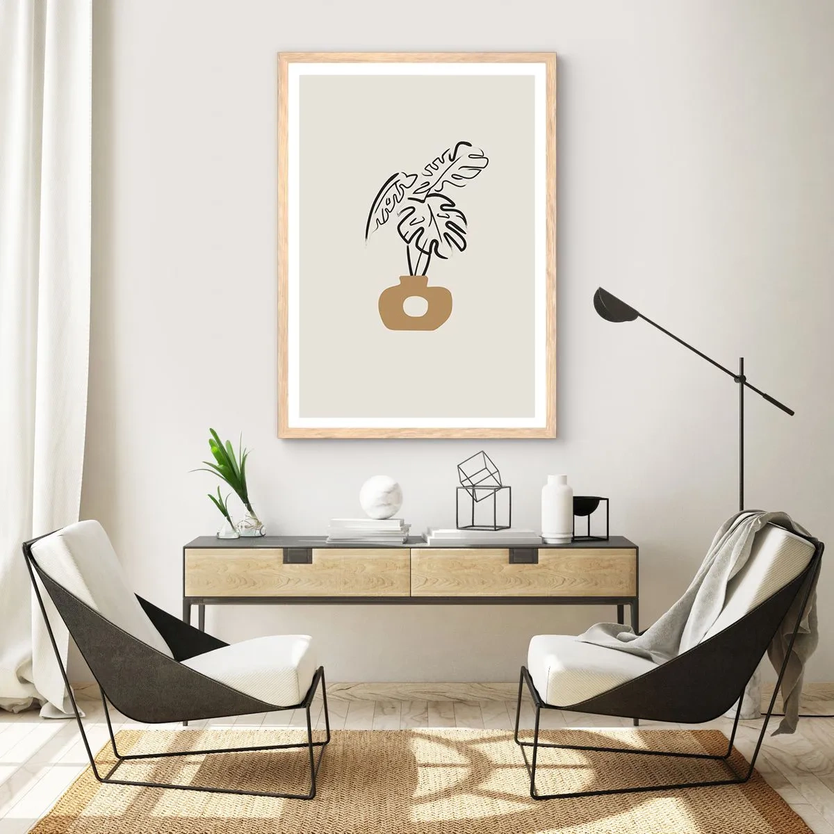 Pôster com moldura de carvalho claro - Monstera – decoração do lar - 61x91 cm