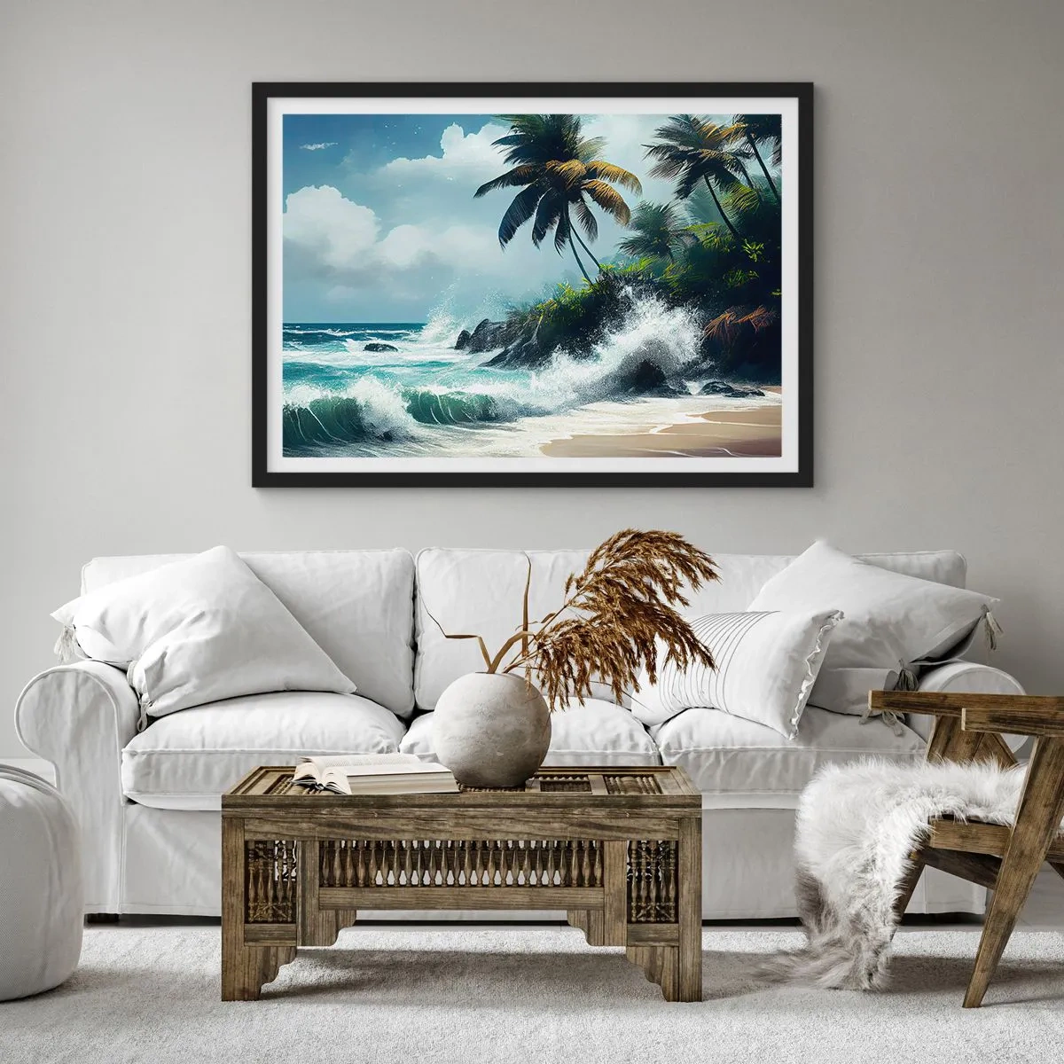 Pôster com moldura preta - Em uma costa tropical - 70x50 cm