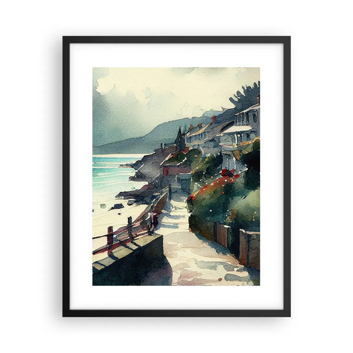 Pôster com moldura preta - Cidade mediterrânea - 40x50 cm