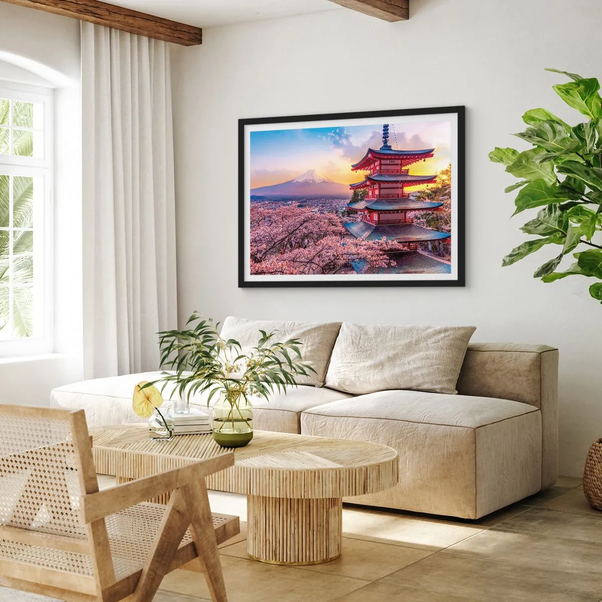 Pôster com moldura preta - A essência do espírito japonês - 100x70 cm