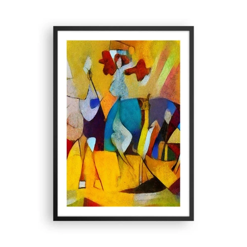 Pôster com moldura preta - Figuras coloridas em estilo abstrato - 50x70cm - Sol - vida - alegria - Decoração de parede moderna para a sala de estar e quarto ARTTOR