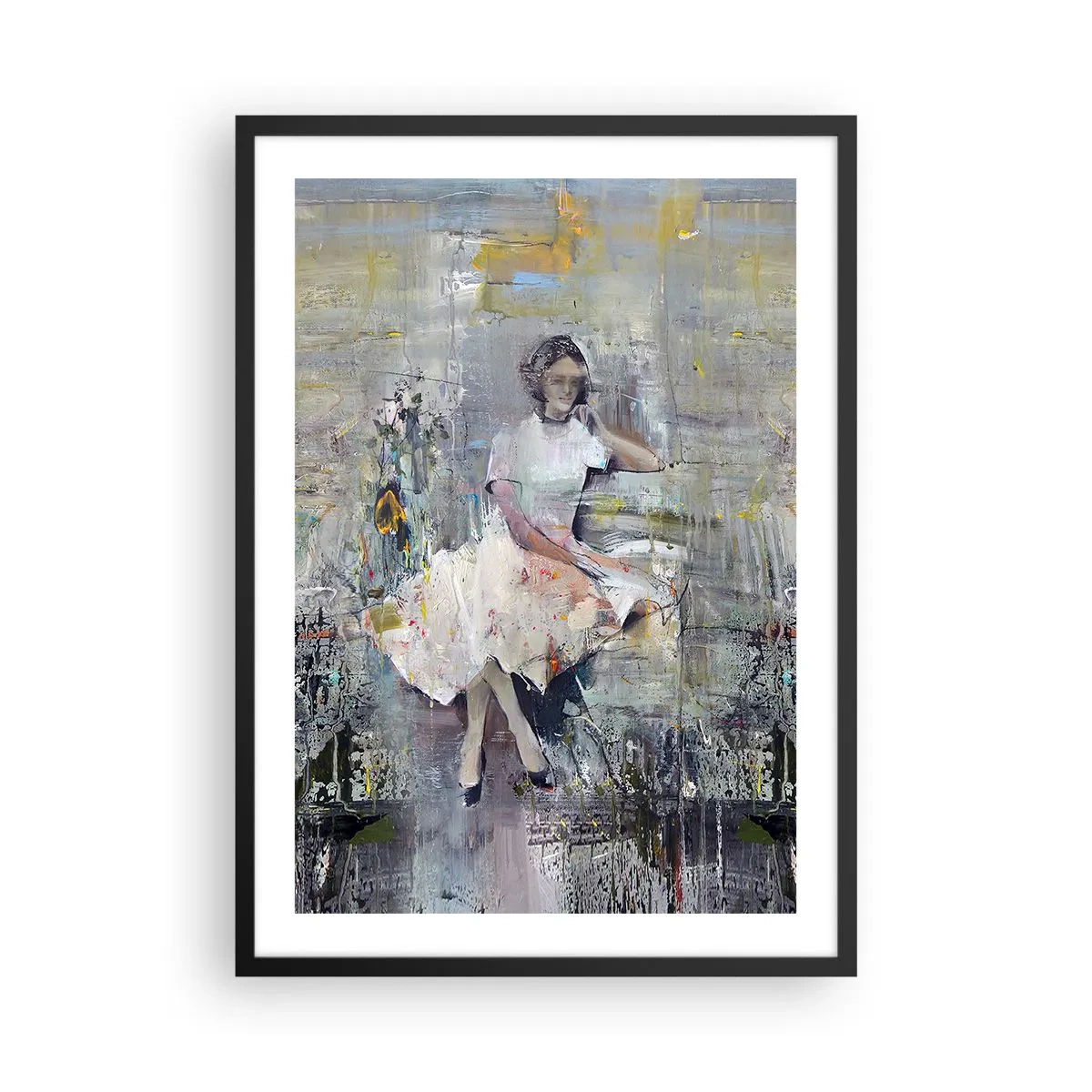 Pôster com moldura preta - Figura abstrata de uma mulher de vestido sobre um fundo texturizado - 50x70cm - Clássica e moderna - Decoração de parede moderna para a sala de estar e quarto ARTTOR