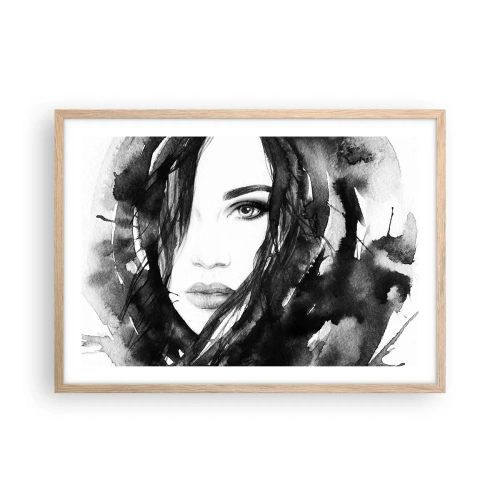Pôster com moldura de carvalho claro - Retrato de uma dama a preto e branco - 70x50 cm