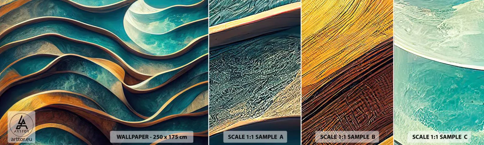 Amostra de Papel de Parede Standard Eco - Meandros de azul - Ondas, Abstração, Tridimensional - 100x30 cm