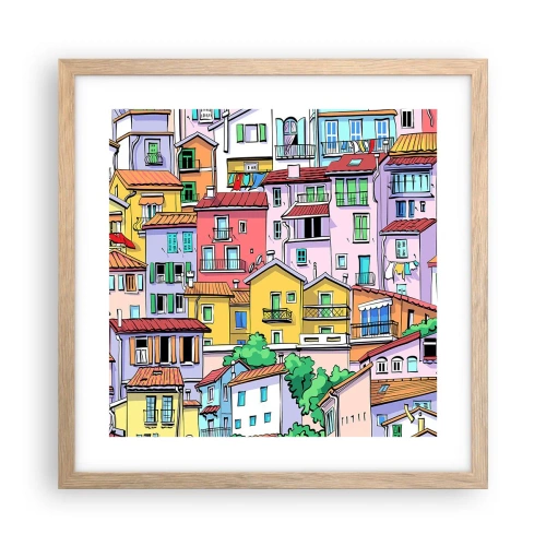 Pôster com moldura de carvalho claro - Cidade divertida - 40x40 cm