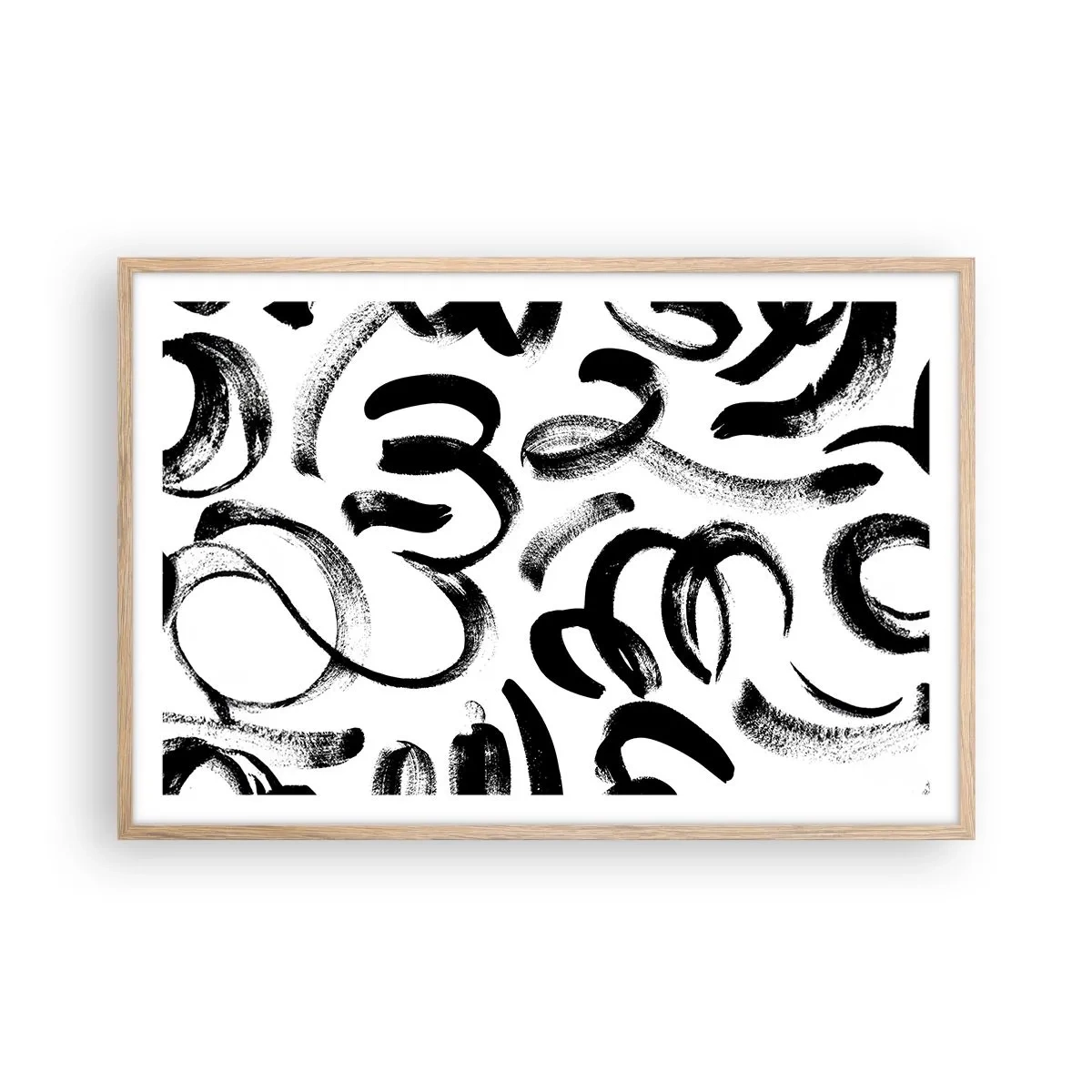 Pôster com moldura de carvalho claro - Preto sobre branco - 91x61 cm