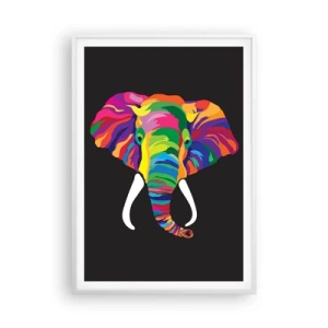 Pôster em moldura branca - O elefante que adorava banhar-se no arco-íris - 70x100 cm