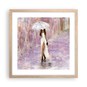 Pôster com moldura de carvalho claro - Na chuva lilás - 40x40 cm