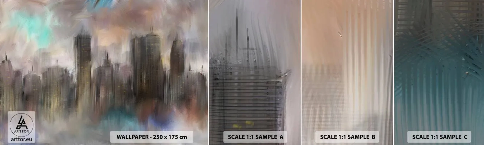 Amostra de Papel de Parede Standard Eco - Composição de aço, pedra e névoa - Cidade, Arquitetura, Pedaço - 100x30 cm