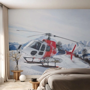Papel de Parede Autocolante Deluxe Sticker - Sempre pronto - Helicóptero, Paisagem, Alpes - 100x70 cm