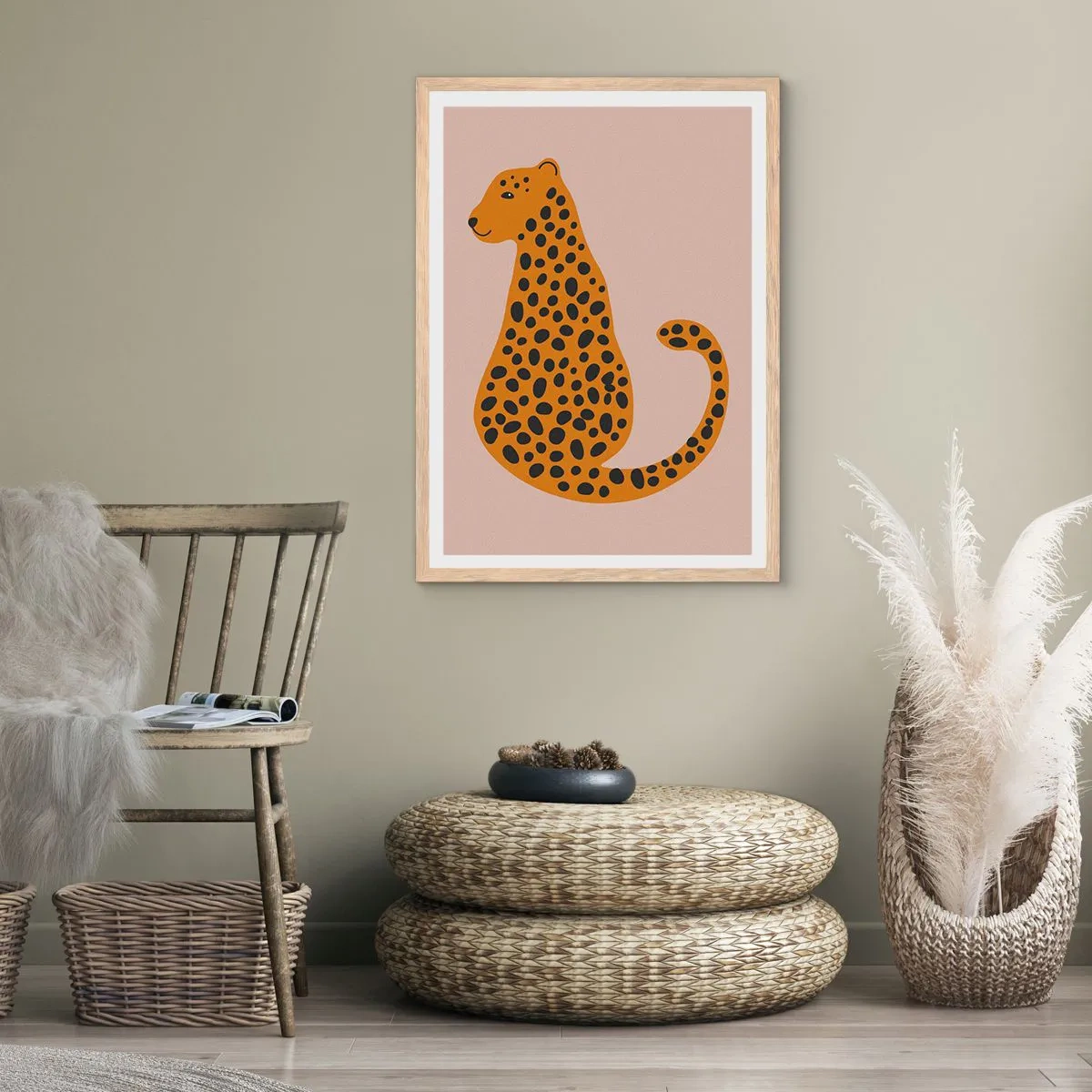 Pôster com moldura de carvalho claro - A estampa de leopardo está na moda - 61x91 cm