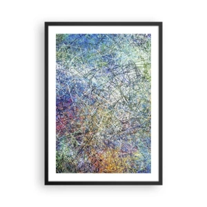 Pôster com moldura preta - Abstração colorida com linhas dinâmicas e tons de azul - 50x70cm - Não é assim tão simples - Decoração de parede moderna para a sala de estar e quarto ARTTOR