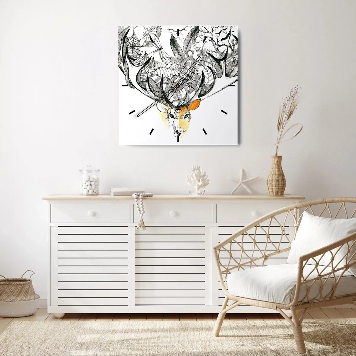 Relógio de parede - Relógio em vidro - Chifres da abundância - 40x40 cm
